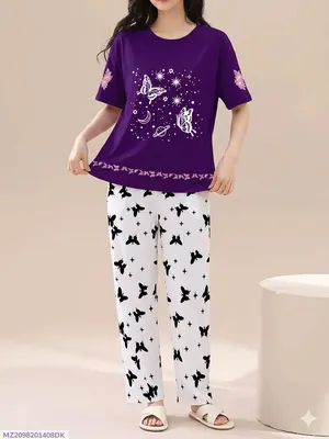 2 Pcs Women's Stitched Cotton Jersey Printed Night Suit