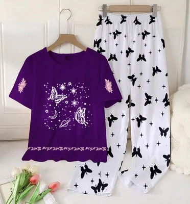 2 Pcs Women's Stitched Cotton Jersey Printed Night Suit thumbnail 3