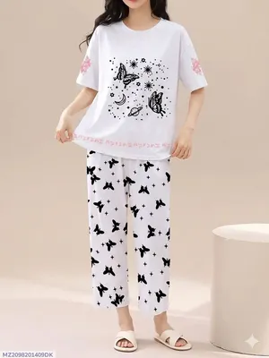 2 Pcs Women's Stitched Cotton Jersey Printed Night Suit
