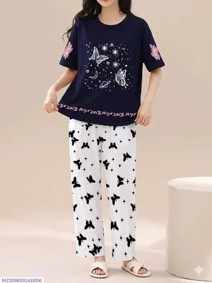 2 Pcs Women's Stitched Cotton Jersey Printed Night Suit