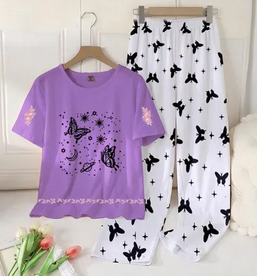 2 Pcs Women's Stitched Cotton Jersey Printed Night Suit thumbnail 3