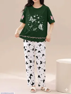 2 Pcs Women's Stitched Cotton Jersey Printed Night Suit