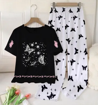 2 Pcs Women's Stitched Cotton Jersey Printed Night Suit thumbnail 3