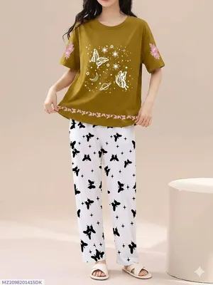 2 Pcs Women's Stitched Cotton Jersey Printed Night Suit