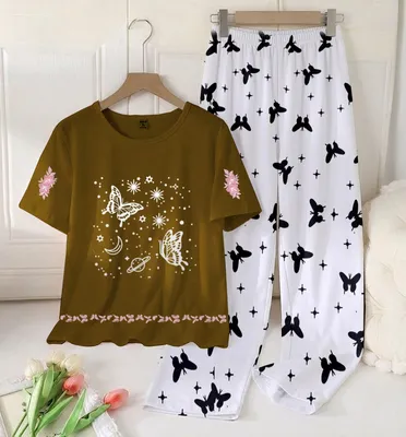 2 Pcs Women's Stitched Cotton Jersey Printed Night Suit thumbnail 3