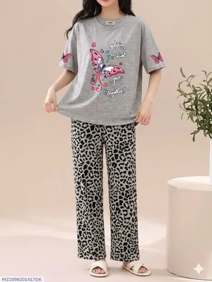 2 Pcs Women's Stitched Jersey Printed Night Suit