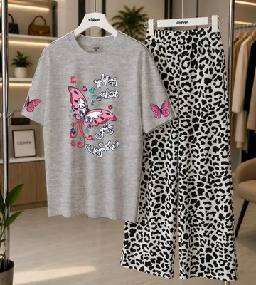 2 Pcs Women's Stitched Jersey Printed Night Suit thumbnail 2