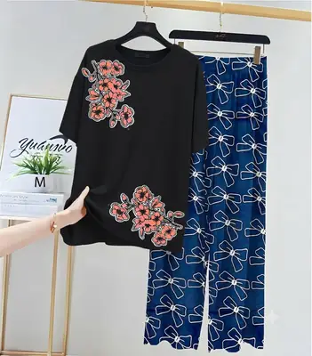 2 Pcs Women's Stitched Jersey Printed Night Suit thumbnail 3