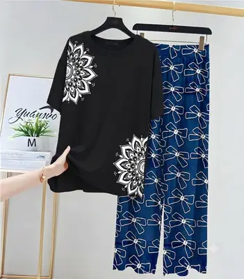 2 Pcs Women's Stitched Jersey Printed Night Suit thumbnail 3