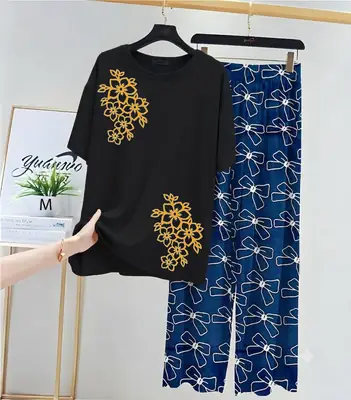 2 Pcs Women's Stitched Jersey Printed Night Suit thumbnail 3