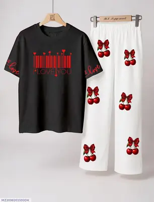 2 Pcs Women's Stitched Jersey Printed Night Suit
