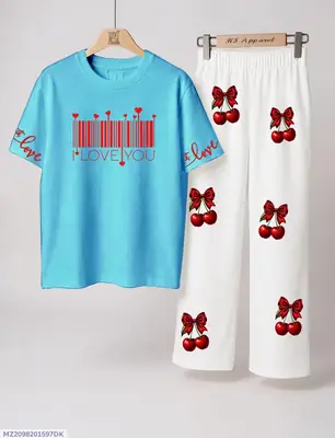 2 Pcs Women's Stitched Jersey Printed Night Suit