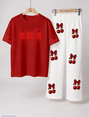 2 Pcs Women's Stitched Jersey Printed Night Suit