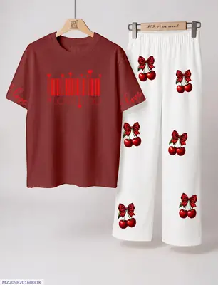 2 Pcs Women's Stitched Jersey Printed Night Suit