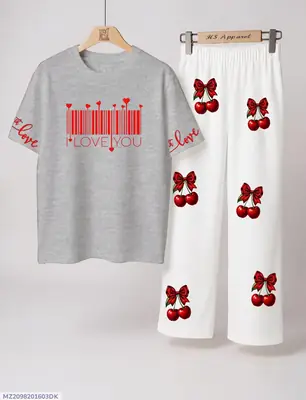 2 Pcs Women's Stitched Jersey Printed Night Suit