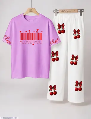 2 Pcs Women's Stitched Jersey Printed Night Suit
