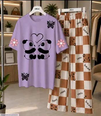 2 Pcs Women's Stitched Cotton Jersey Printed Night Suit