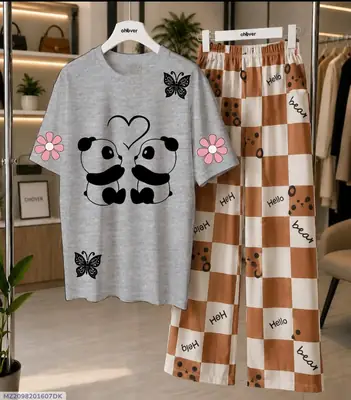 2 Pcs Women's Stitched Cotton Jersey Printed Night Suit