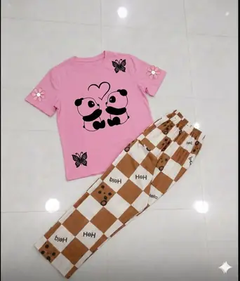 2 Pcs Women's Stitched Cotton Jersey Printed Night Suit thumbnail 3
