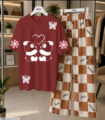 2 Pcs Women's Stitched Cotton Jersey Printed Night Suit