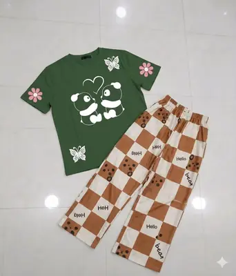2 Pcs Women's Stitched Cotton Jersey Printed Night Suit thumbnail 3