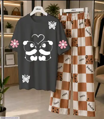2 Pcs Women's Stitched Cotton Jersey Printed Night Suit