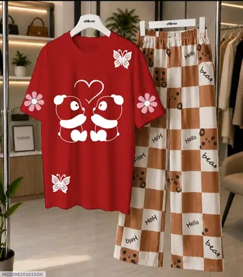 2 Pcs Women's Stitched Cotton Jersey Printed Night Suit