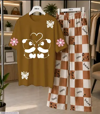 2 Pcs Women's Stitched Cotton Jersey Printed Night Suit