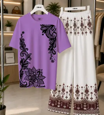 2 Pcs Women's Stitched Jersey Printed Night Suit thumbnail 4
