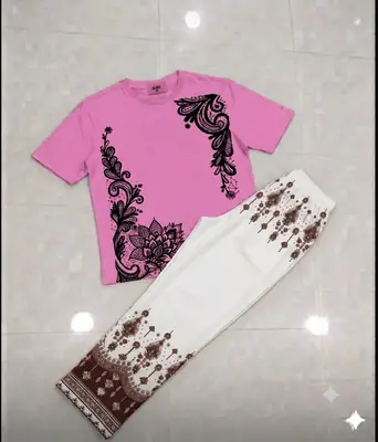 2 Pcs Women's Stitched Jersey Printed Night Suit thumbnail 2