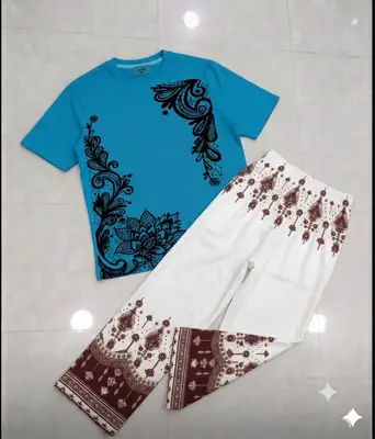 2 Pcs Women's Stitched Jersey Printed Night Suit thumbnail 2