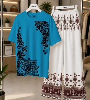 2 Pcs Women's Stitched Jersey Printed Night Suit thumbnail 4