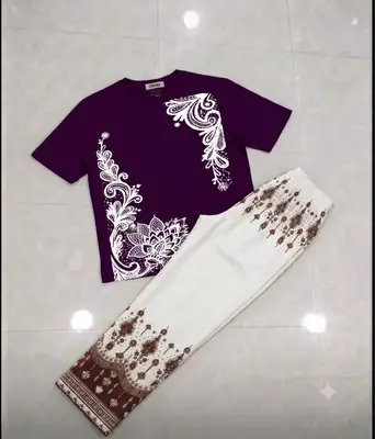 2 Pcs Women's Stitched Jersey Printed Night Suit thumbnail 2