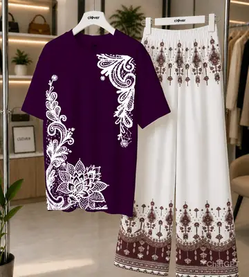 2 Pcs Women's Stitched Jersey Printed Night Suit thumbnail 4