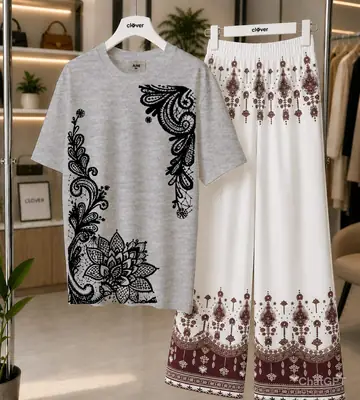 2 Pcs Women's Stitched Jersey Printed Night Suit thumbnail 4
