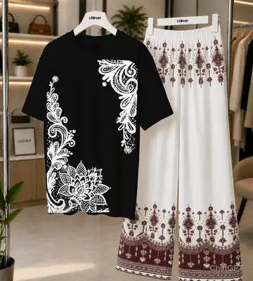 2 Pcs Women's Stitched Jersey Printed Night Suit thumbnail 4