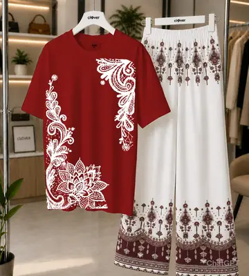 2 Pcs Women's Stitched Jersey Printed Night Suit thumbnail 4
