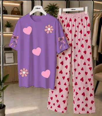 2 Pcs Women's Stitched Jersey Plain Night Suit thumbnail 4