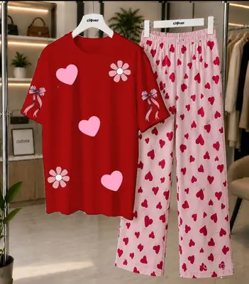 2 Pcs Women's Stitched Jersey Plain Night Suit thumbnail 4