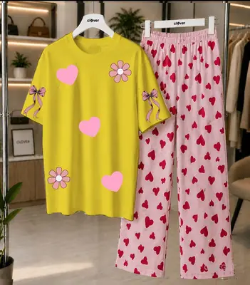 2 Pcs Women's Stitched Jersey Plain Night Suit thumbnail 4