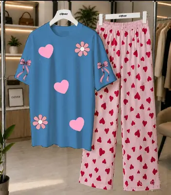 2 Pcs Women's Stitched Jersey Plain Night Suit thumbnail 4