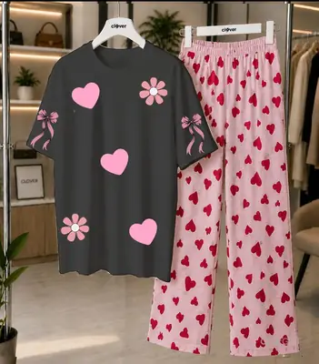 2 Pcs Women's Stitched Jersey Plain Night Suit thumbnail 4