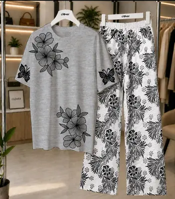 2 Pcs Women's Stitched Jersey Printed Night Suit thumbnail 4