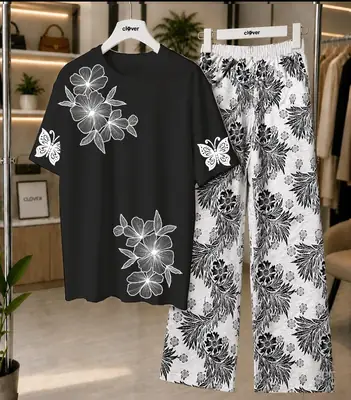 2 Pcs Women's Stitched Jersey Printed Night Suit