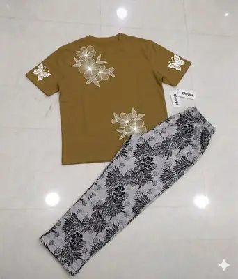 2 Pcs Women's Stitched Jersey Printed Night Suit thumbnail 2