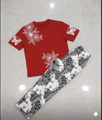 2 Pcs Women's Stitched Jersey Printed Night Suit thumbnail 2