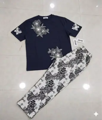 2 Pcs Women's Stitched Jersey Printed Night Suit thumbnail 2