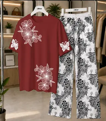 2 Pcs Women's Stitched Jersey Printed Night Suit
