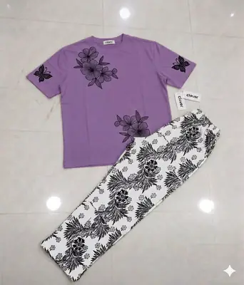 2 Pcs Women's Stitched Jersey Printed Night Suit thumbnail 2