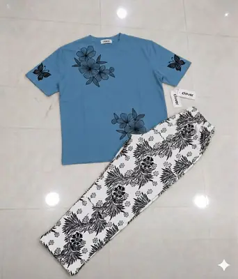 2 Pcs Women's Stitched Jersey Printed Night Suit thumbnail 2